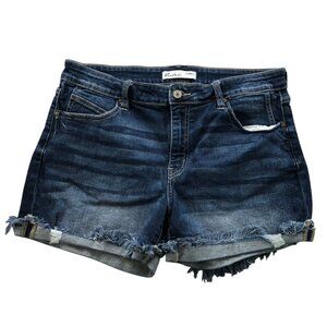 KanCan Womens Jeans Shorts Size 31 Distressed Cuffed Classic Blue Denim Casual
